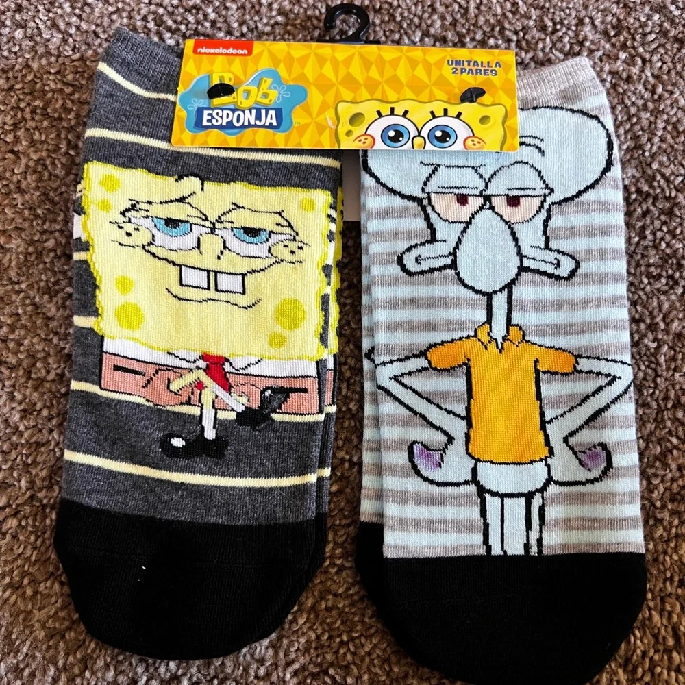 Spongebob Squarepants No Show Socks 2 Pair Pack‎ Patrick Squidward One Size 0323